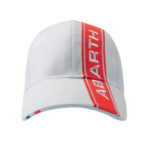 White Abarth Baseball Cap with Red Stripe